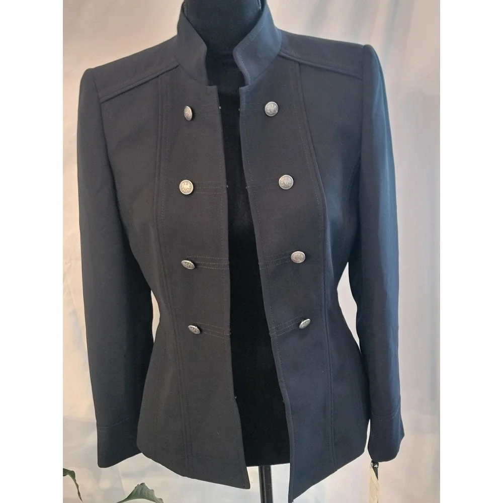 Tahari Arthur S. Levine Womens Black Military Mandarin Collar‎ Blazer Jacket NEW